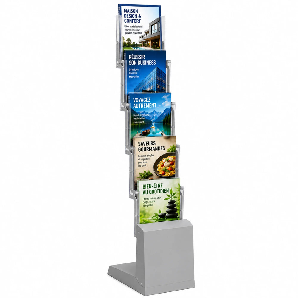 Porte-Brochures Pliable Aluminium 5x A4 Argent