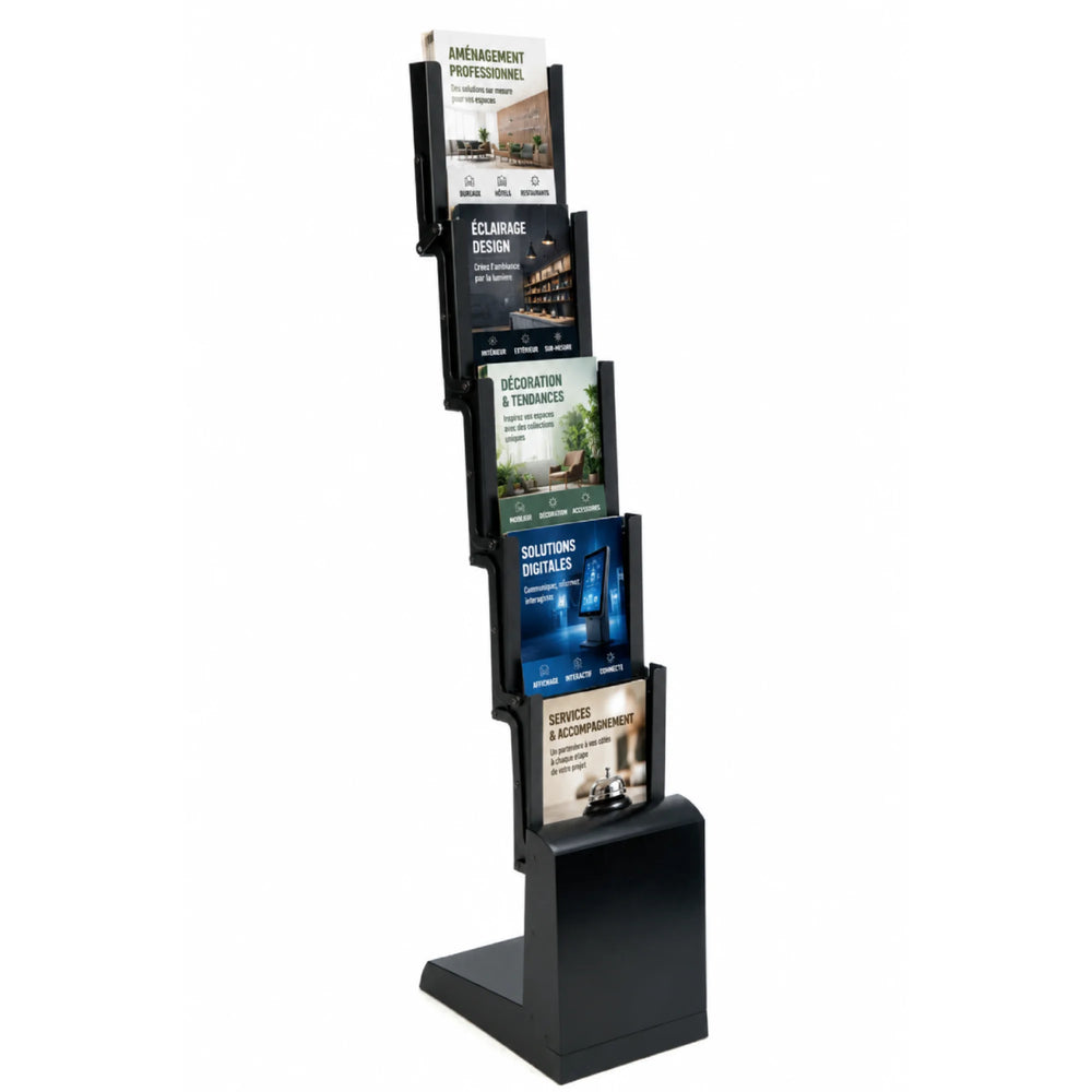 Porte-Brochures Pliable Aluminium 5x A4 Noir