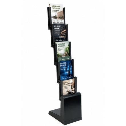 Porte-Brochures Pliable Aluminium 5x A4 Noir