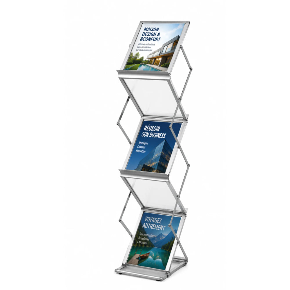 Porte-Brochures Pliable Double Face 6x A4 Argent