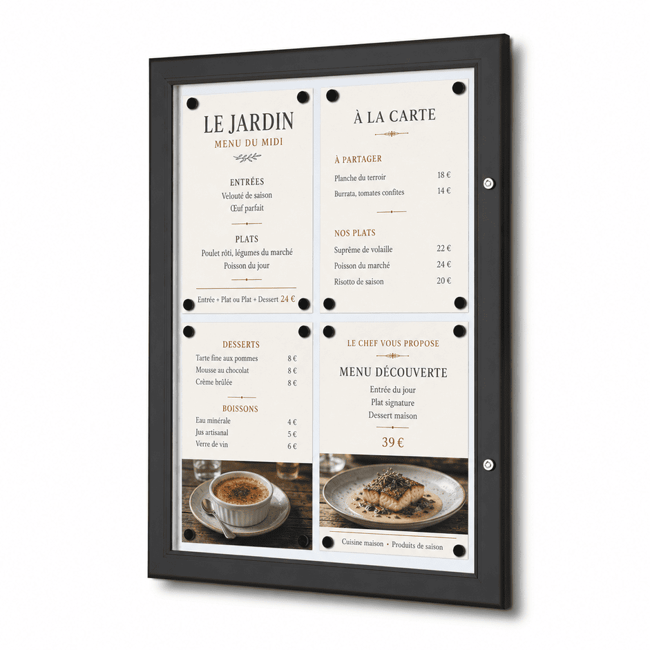 Porte-Menu Restaurant Mural 4 x A4 Standard