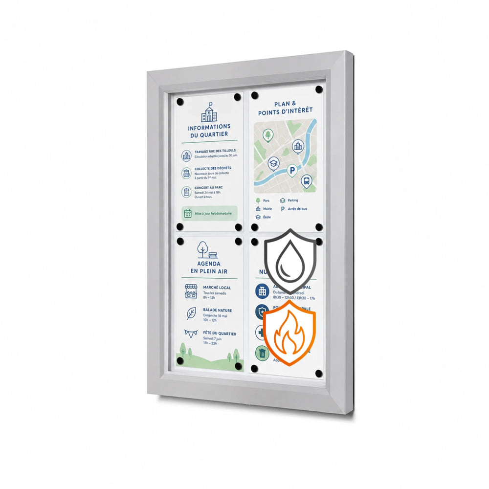 Vitrine d'Affichage Extérieure Verrouillable 4 x A4 Argent