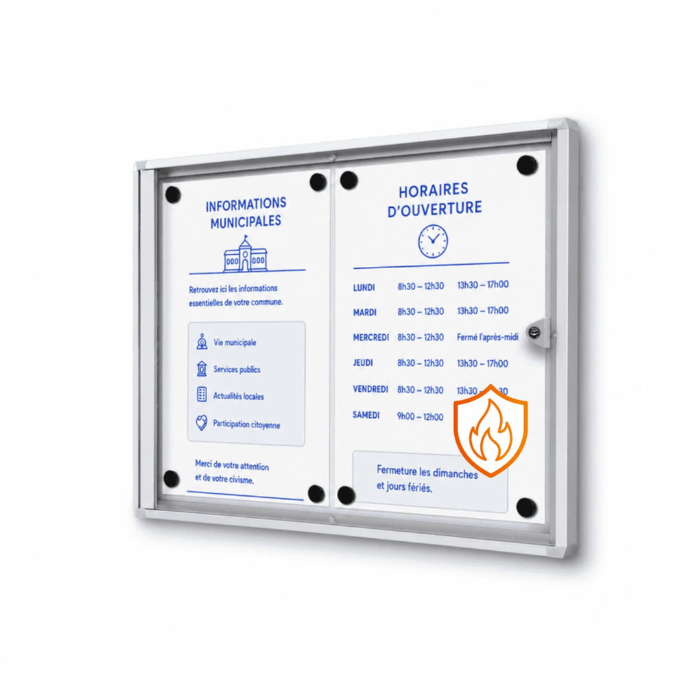 Vitrine d'Affichage Intérieure Éco 2 x A4 Argent Ignifugée