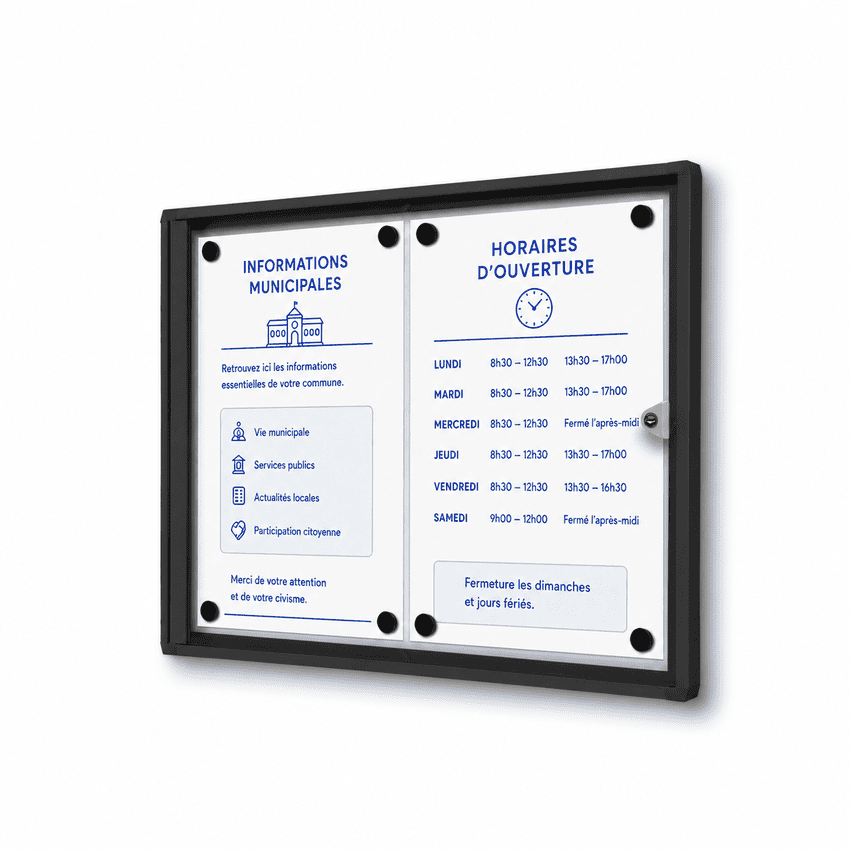 Vitrine d'Affichage Intérieure Éco 2 x A4 Noir