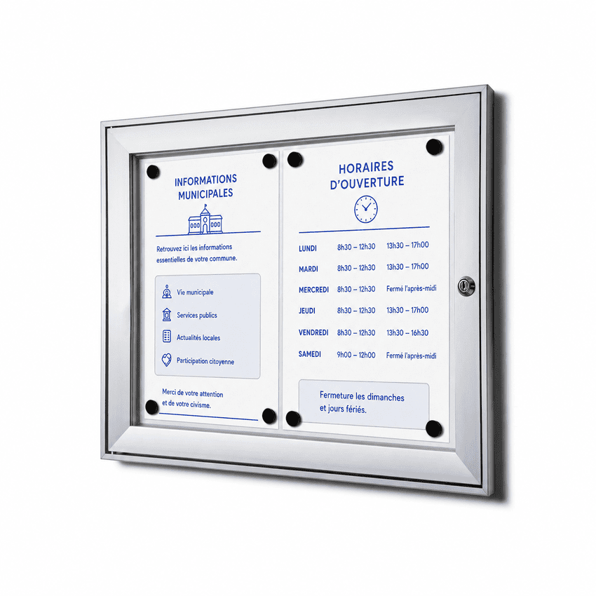 Vitrine d'Affichage Verrouillable 2 x A4 Argent